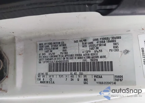 1999 Ford Econoline E250 Van из США, поврежденный, VIN 1FTPE24L1XHB05335